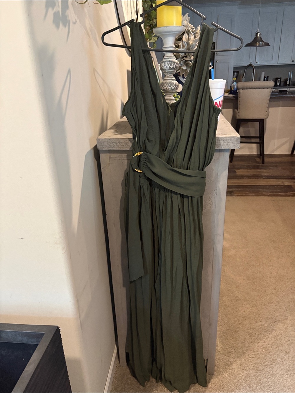Ashley Stewart Olive Green Sleeveless Romper with Belt